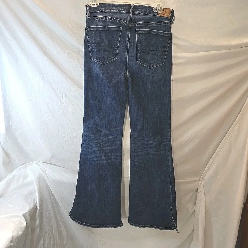 American Eagle Next Level Stretch Super Hi-Rise Flare Dark Wash Denim Jeans Sz 6
